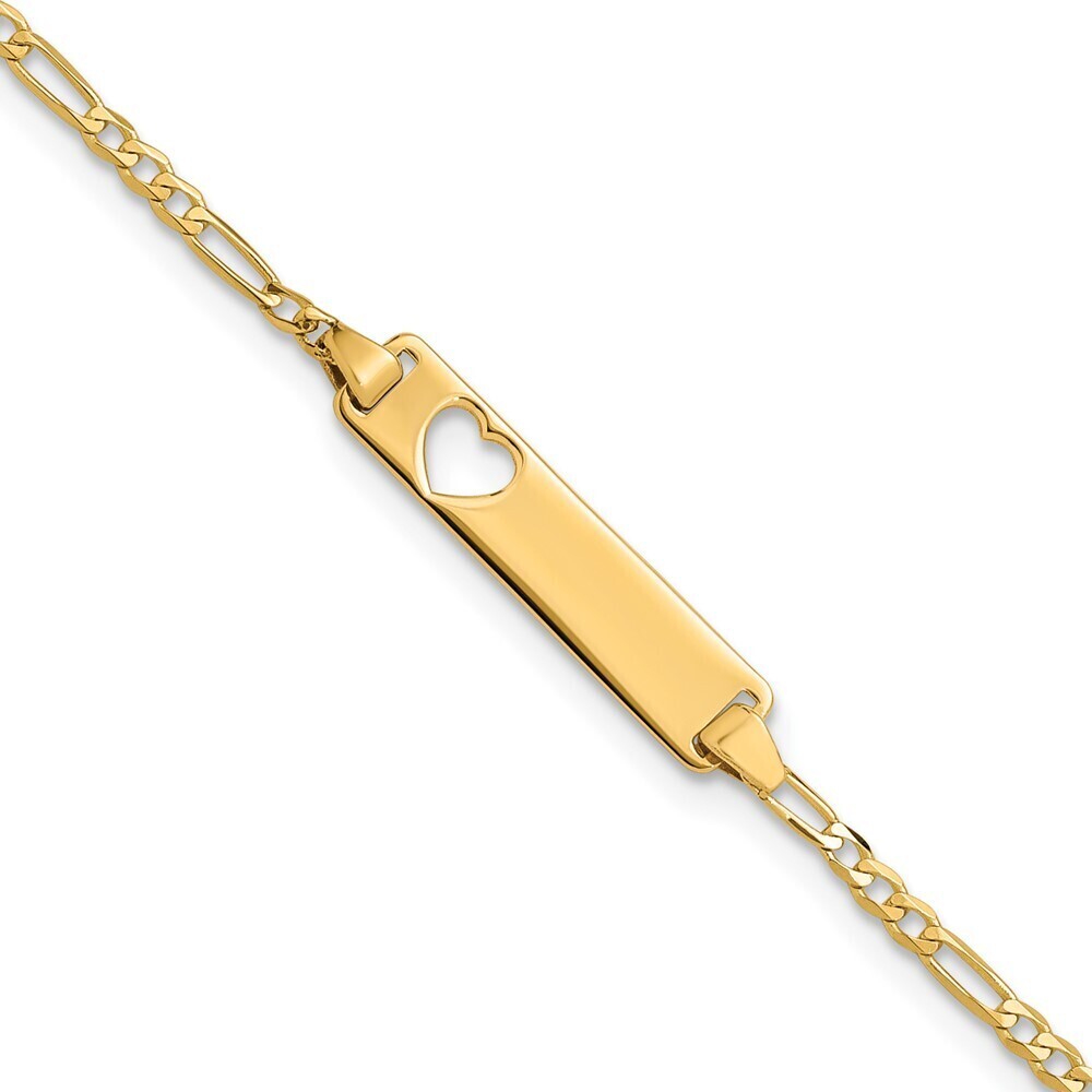 14k Yellow Gold Cut-out Heart Figaro Link Id Bracelet
